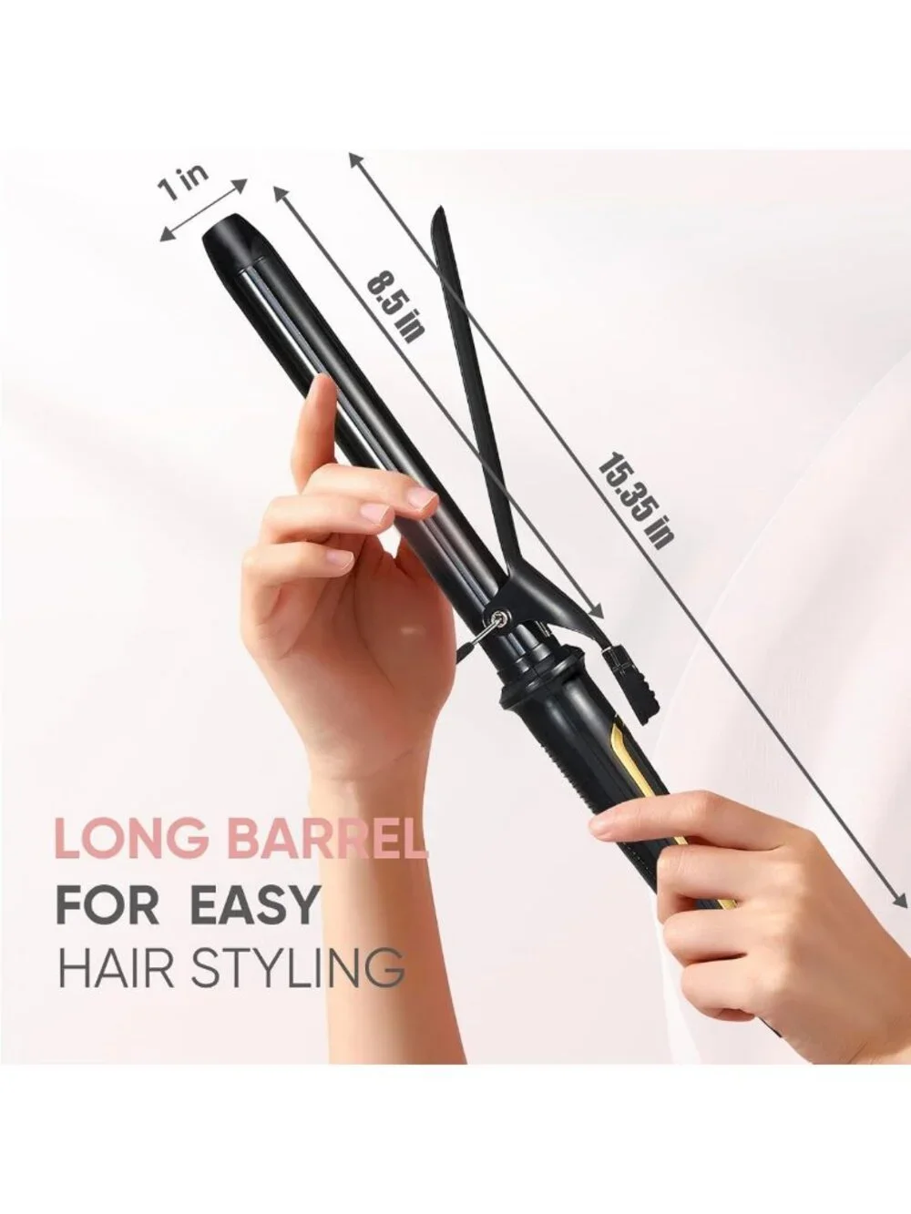 1-Inch Extra Long Hair Curling Iron, Ceramic Tourmaline, Dual Voltage, 450°F